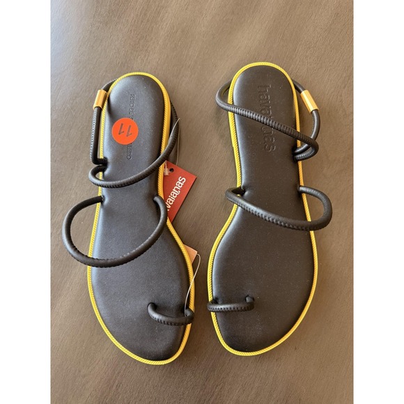 Havaianas Una Pitanga Sandals Womens Black Rubber Strappy Flat Size 11 - Picture 2 of 16